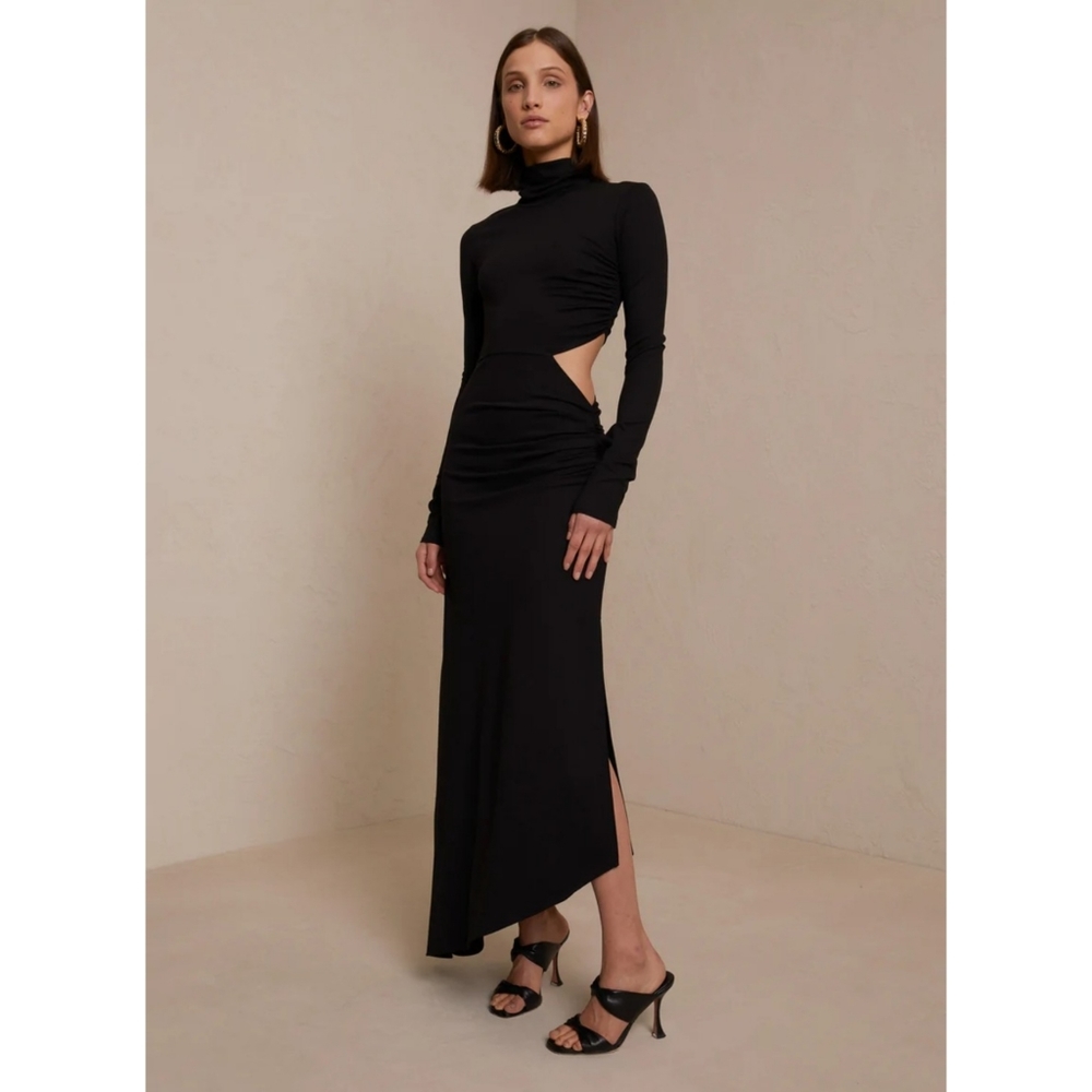 A.L.C. | Katherine Cutout Long Sleeve Turtleneck Midi Dress in Black Size Small